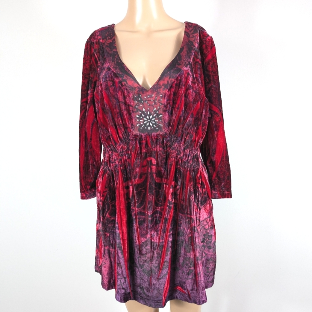 Apt.9 velvet V-neck 3/4 sleeves blouse size 1X